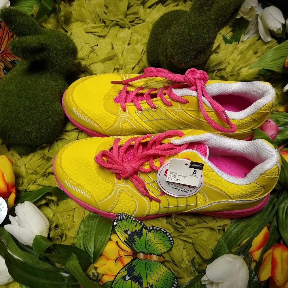 Sneakers. Bright Yellow with Pink details.